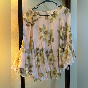 Lauren Conrad Floral Bell Sleeve Top - Pink and Green
